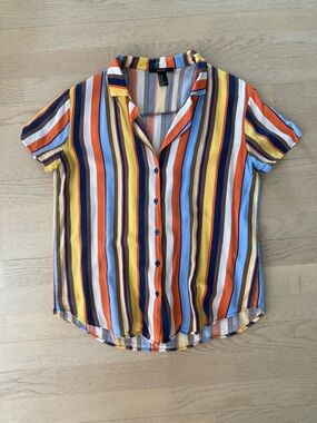 Striped Button-Up Short Sleeve Top